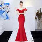 Elizabeth ruffled-strap Stylish embroidered fishtail dress