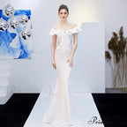 Elizabeth ruffled-strap Stylish embroidered fishtail dress