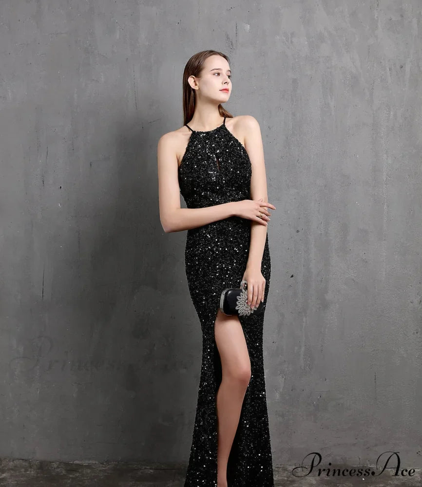 Ella halterneck Stylish sequined formal dress