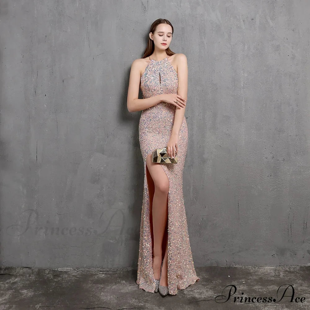 Ella halterneck Stylish sequined formal dress