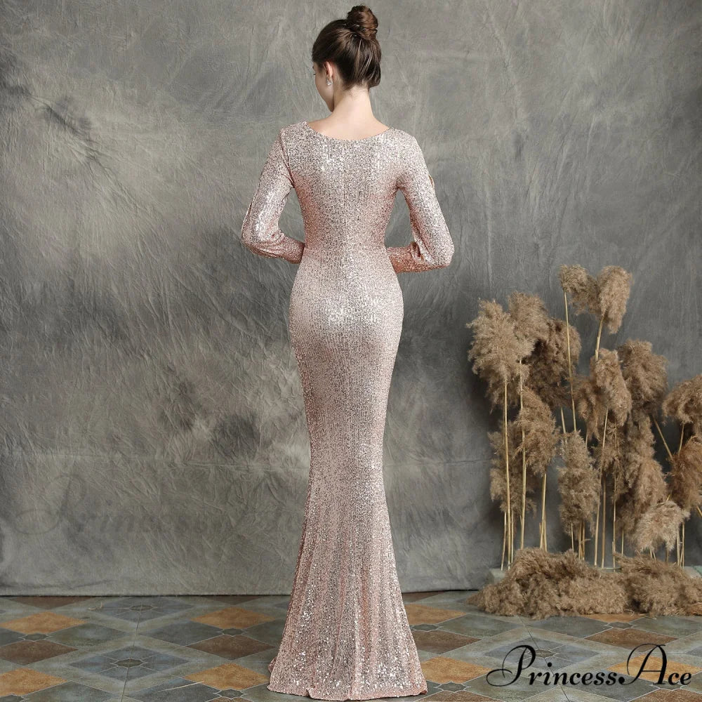 Ella long-sleeve sequined Charming formal fishtail dress