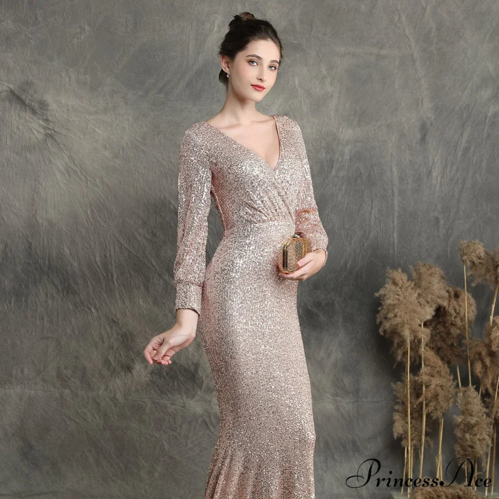 Ella long-sleeve sequined Charming formal fishtail dress