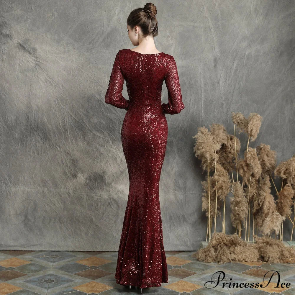 Ella long-sleeve sequined Charming formal fishtail dress