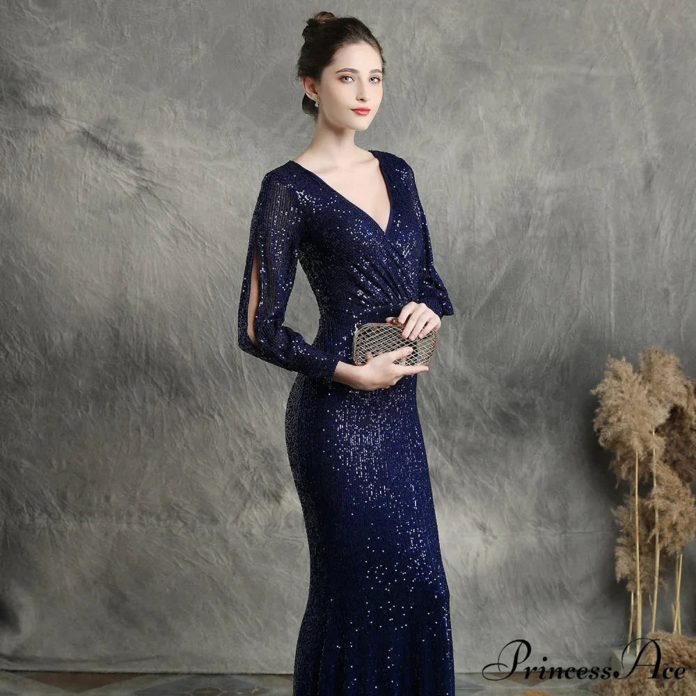 Ella long-sleeve sequined Charming formal fishtail dress