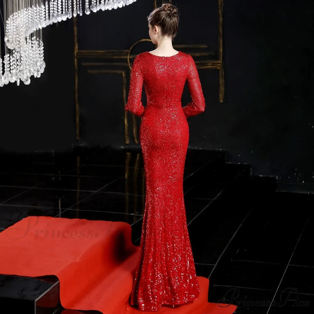 Ella long-sleeve sequined Charming formal fishtail dress