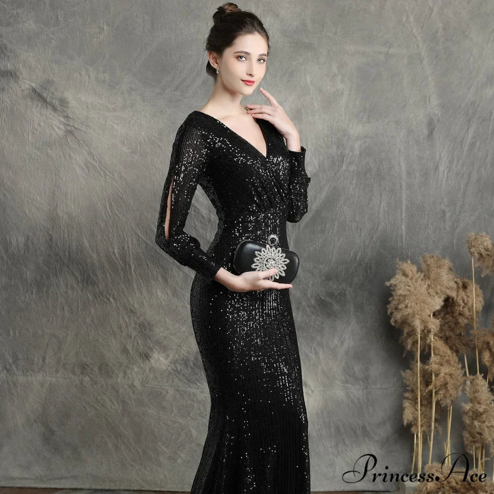 Ella long-sleeve sequined Charming formal fishtail dress
