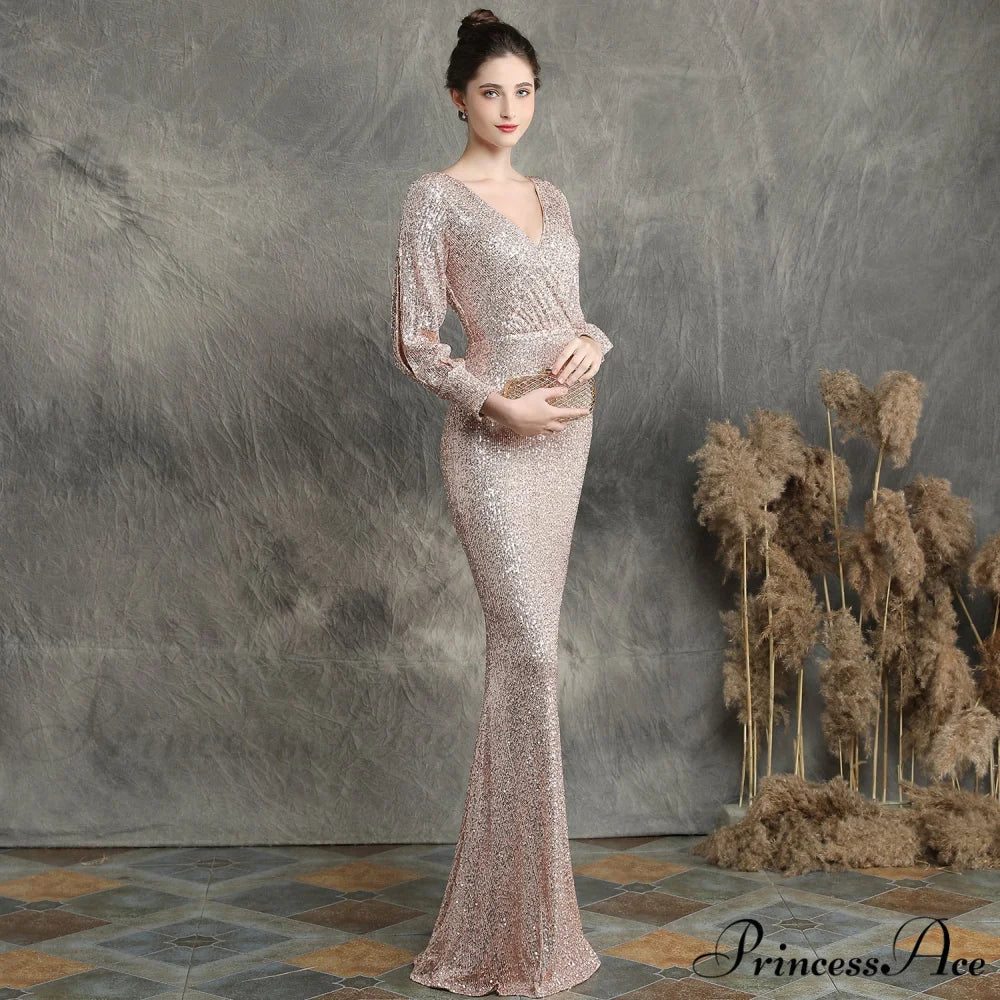 Ella long-sleeve sequined Charming formal fishtail dress