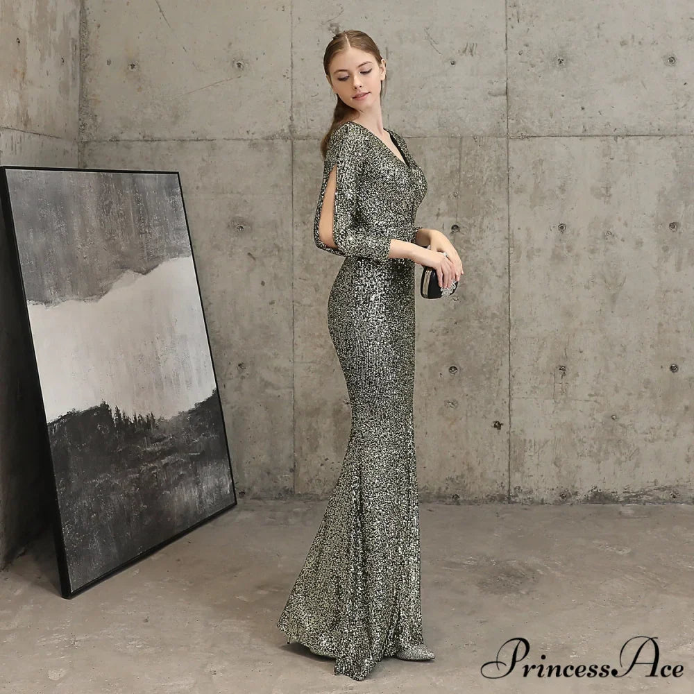 Ella long-sleeve sequined Charming formal fishtail dress