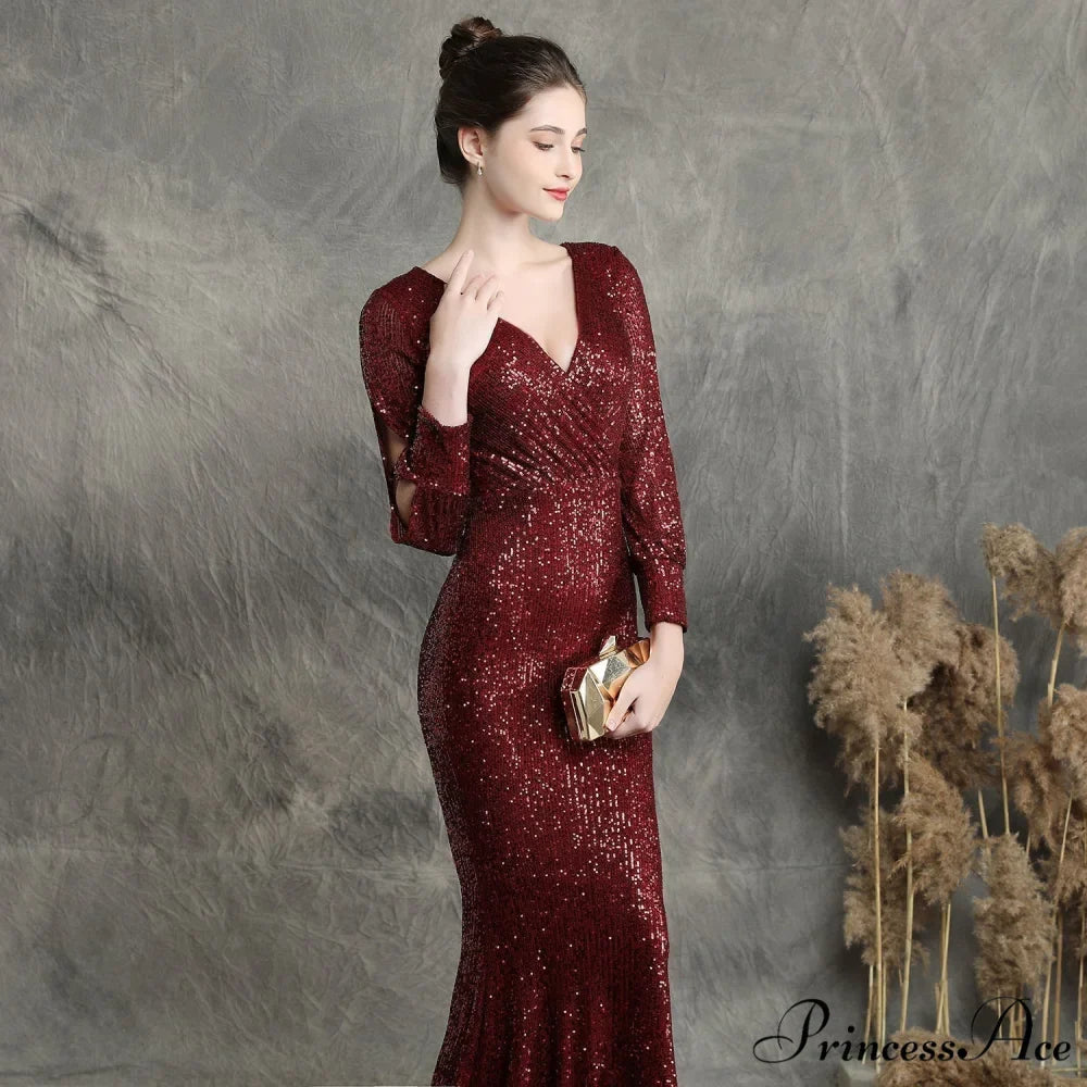 Ella long-sleeve sequined Charming formal fishtail dress