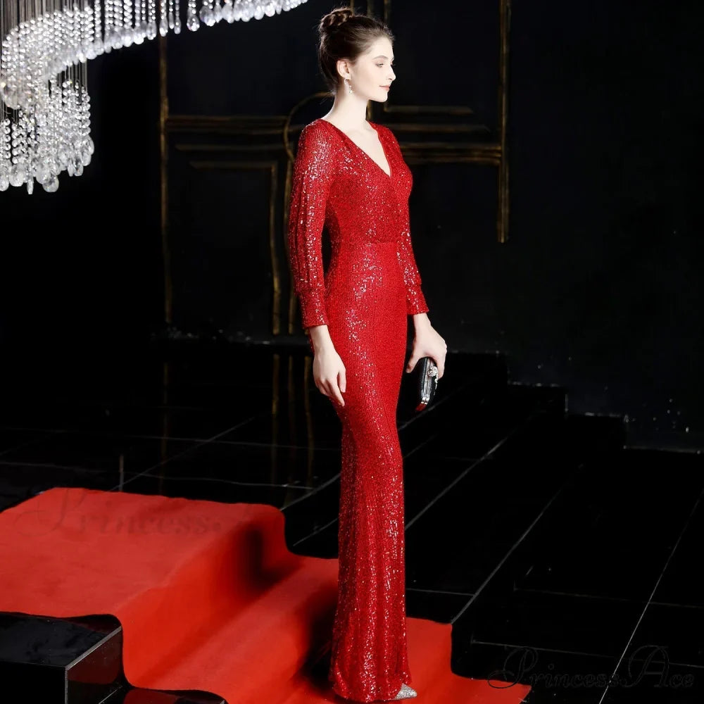 Ella long-sleeve sequined Charming formal fishtail dress