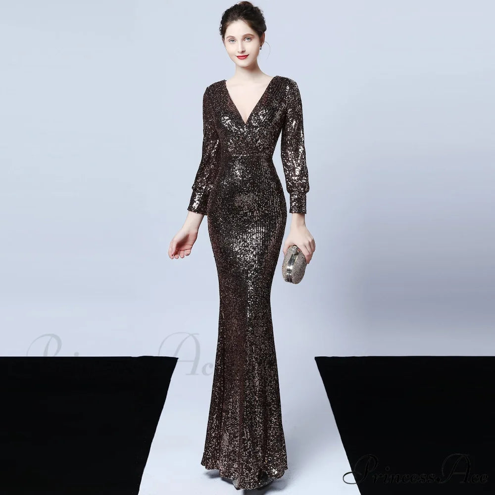 Ella long-sleeve sequined Charming formal fishtail dress