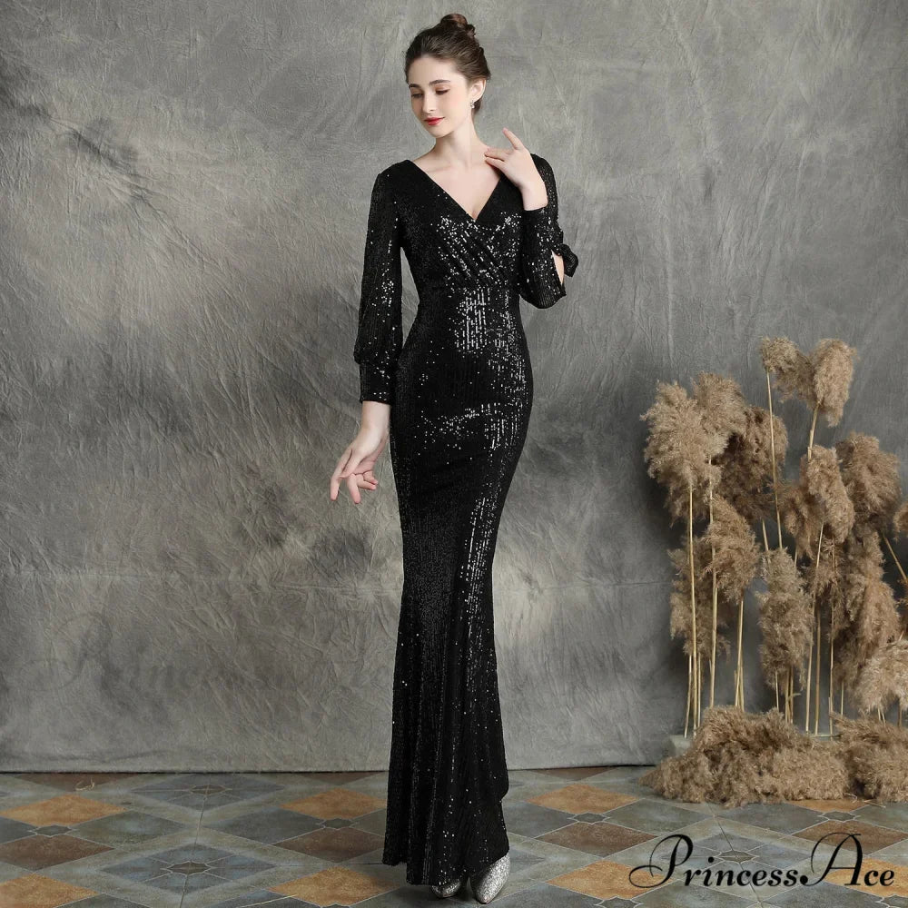 Ella long-sleeve sequined Charming formal fishtail dress