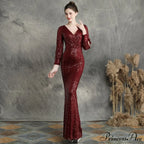 Ella long-sleeve sequined Charming formal fishtail dress