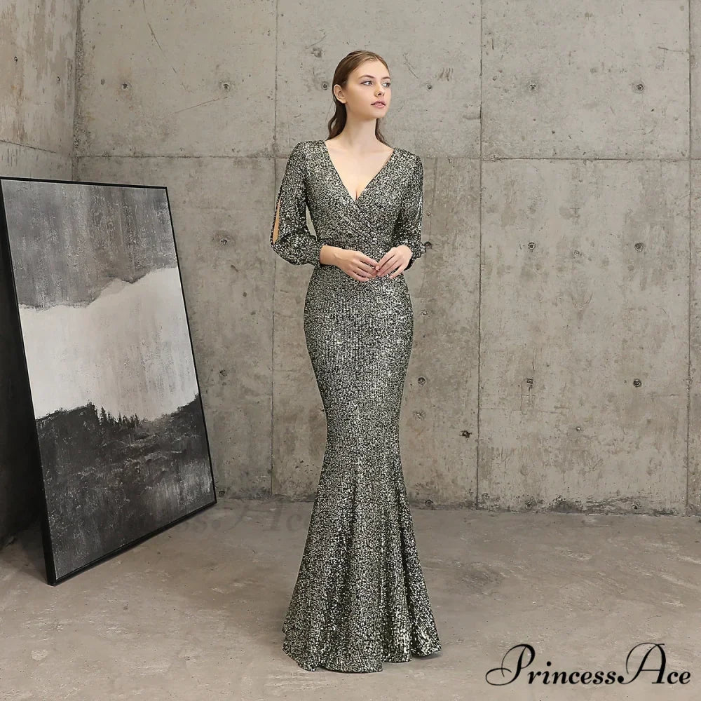 Ella long-sleeve sequined Charming formal fishtail dress