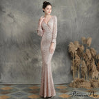 Ella long-sleeve sequined Charming formal fishtail dress
