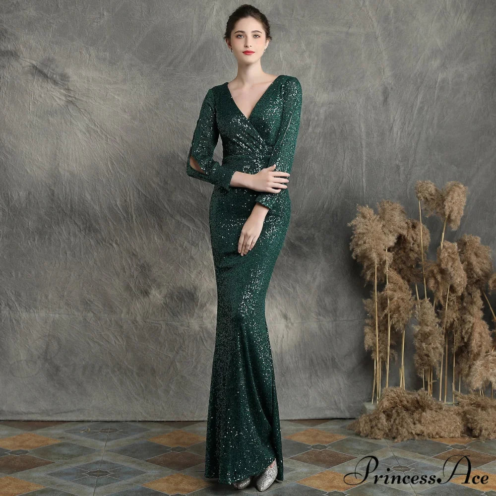 Ella long-sleeve sequined Charming formal fishtail dress