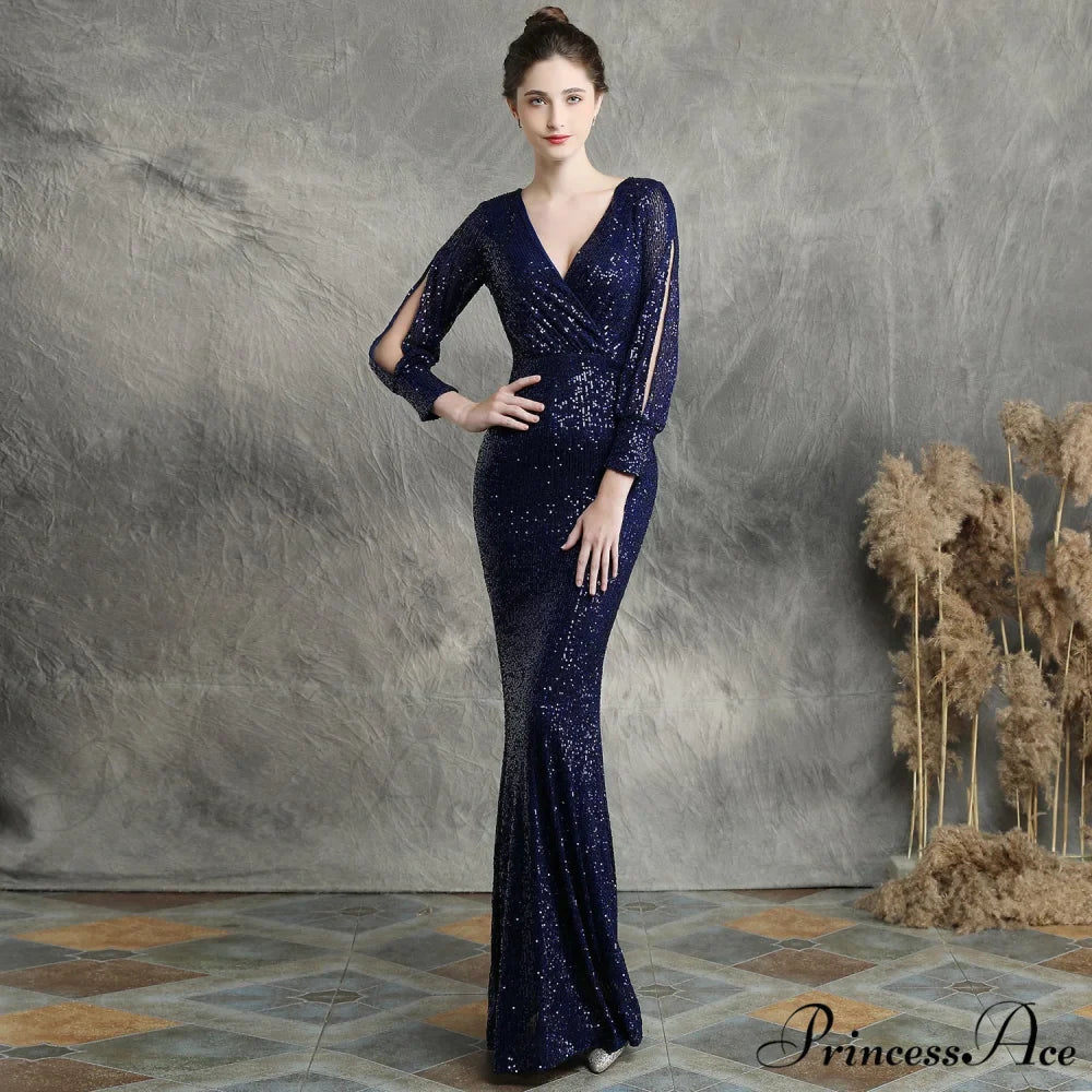 Ella long-sleeve sequined Charming formal fishtail dress
