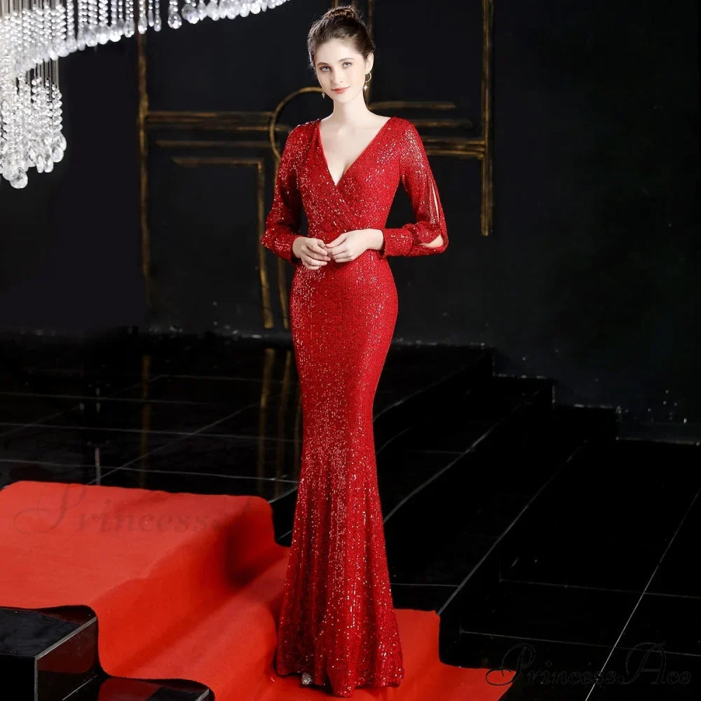 Ella long-sleeve sequined Charming formal fishtail dress