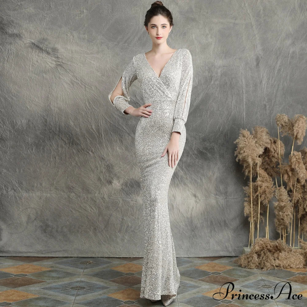 Ella long-sleeve sequined Charming formal fishtail dress