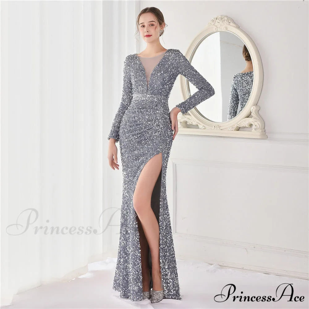 Ella sequined large Charming split mermaid dress