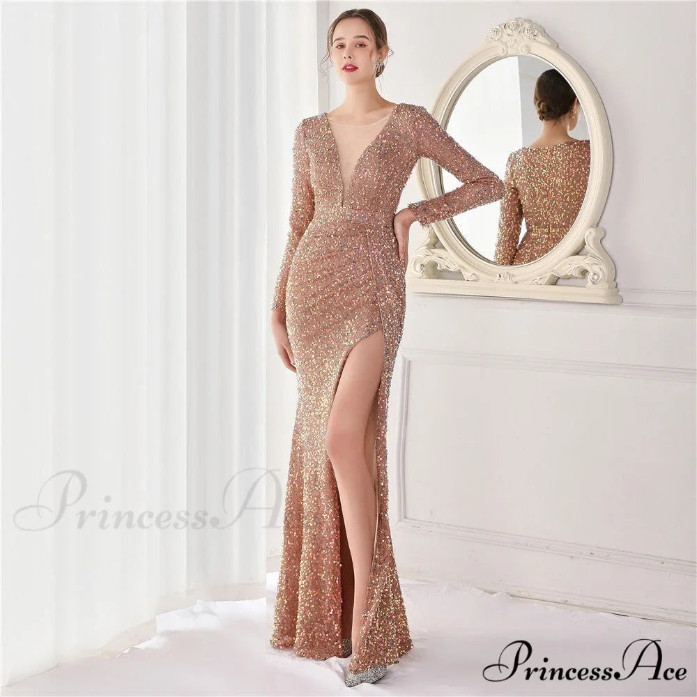 Ella sequined large Charming split mermaid dress