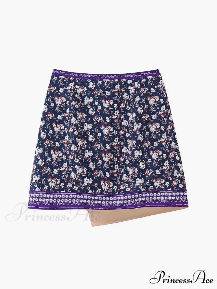 Embroidered Asymmetric Graceful Floral Mini Skirt