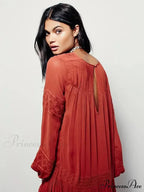 Embroidered Blossom V-neck Separated Mini Bohemian Dress