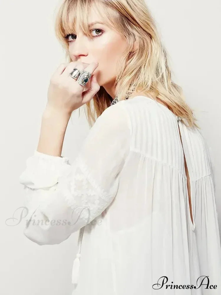 Embroidered Blossom V-neck Separated Mini Bohemian Dress