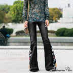 Embroidered Denim Bell Bottom Pants