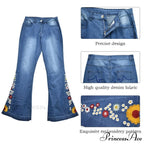 Embroidered Denim Bell Bottom Pants