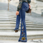 Embroidered Denim Bell Bottom Pants