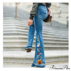 Embroidered Denim Bell Bottom Pants