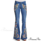 Embroidered Denim Bell Bottom Pants