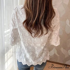 Embroidered Floral Short Sleeve Informal White Blouse