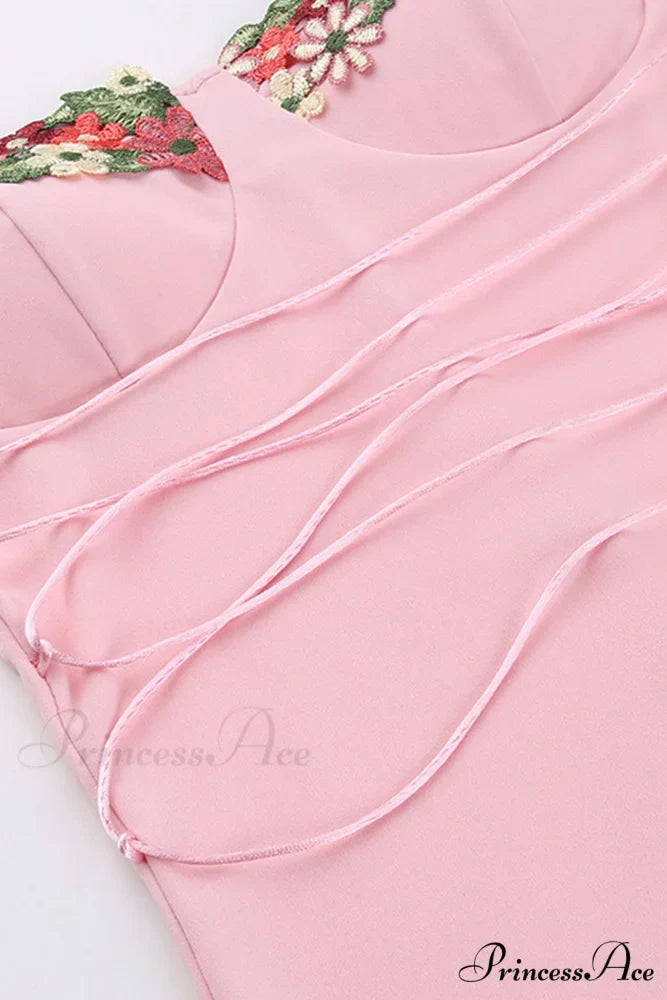 Embroidered Floral Strappy Dress