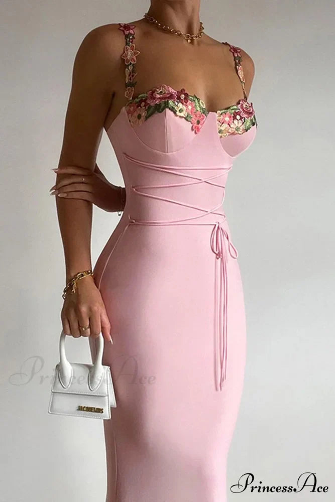 Embroidered Floral Strappy Dress