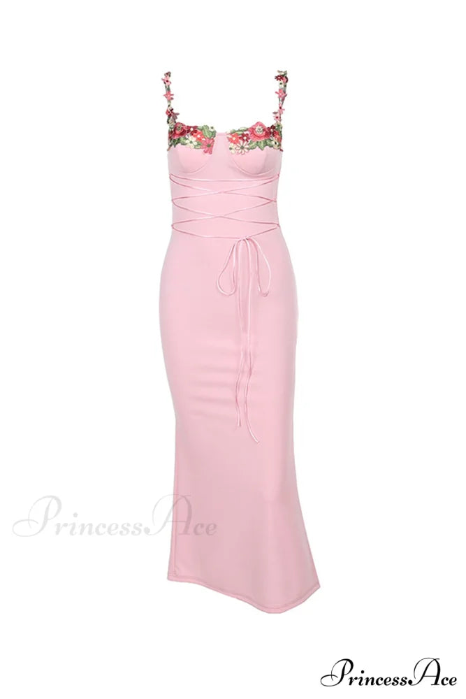 Embroidered Floral Strappy Dress