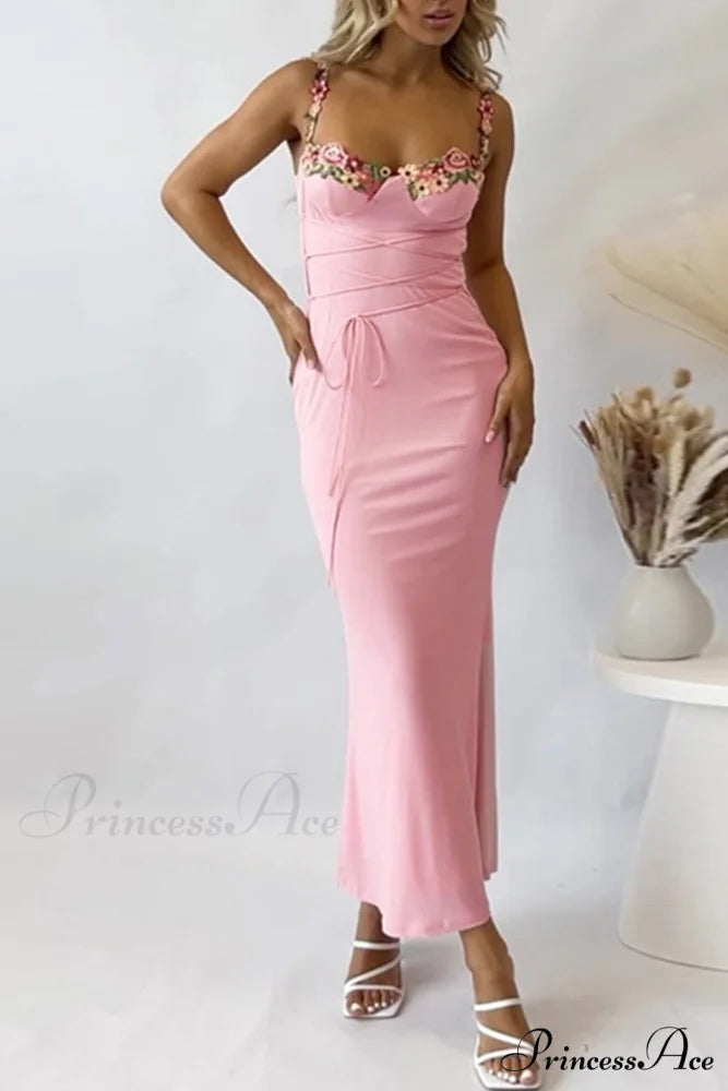 Embroidered Floral Strappy Dress