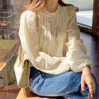 Embroidered Peach Puff Sleeve Blouse