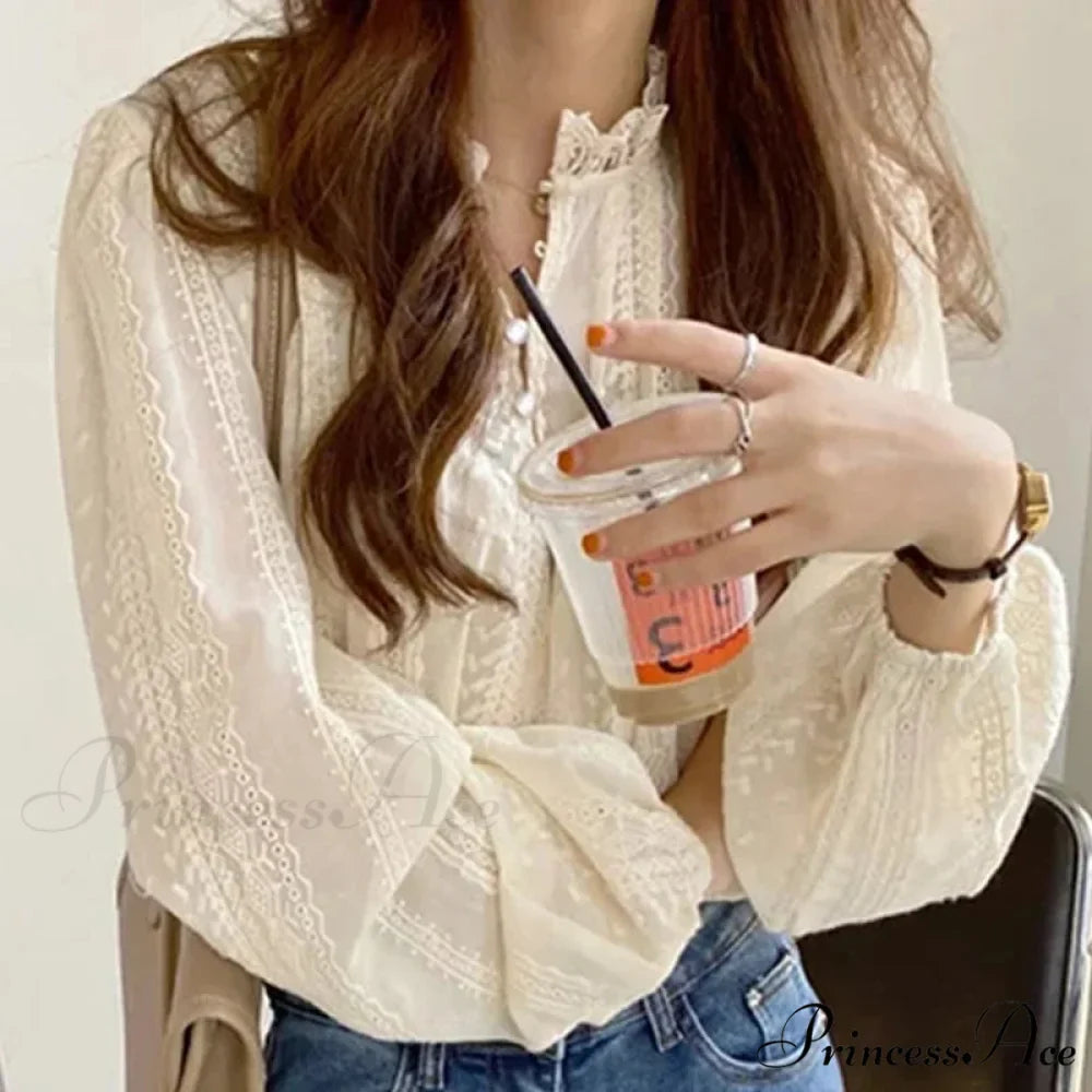Embroidered Peach Puff Sleeve Blouse