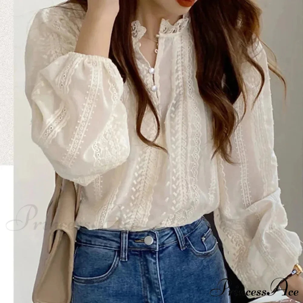 Embroidered Peach Puff Sleeve Blouse
