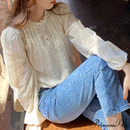 Embroidered Peach Puff Sleeve Blouse