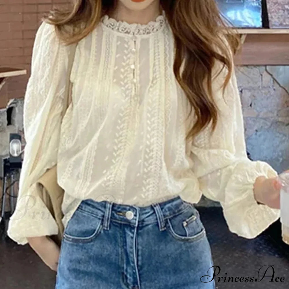 Embroidered Peach Puff Sleeve Blouse