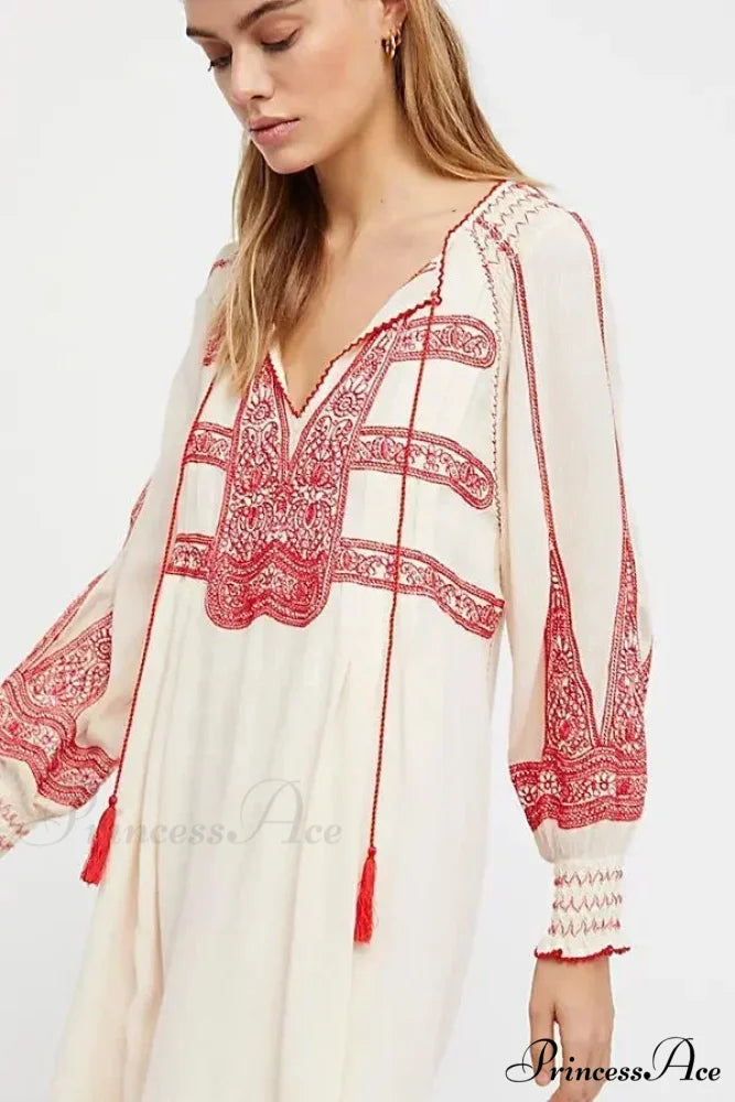 Embroidered Tassel Large Cotton Boho Dress