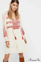 Embroidered Tassel Large Cotton Boho Dress