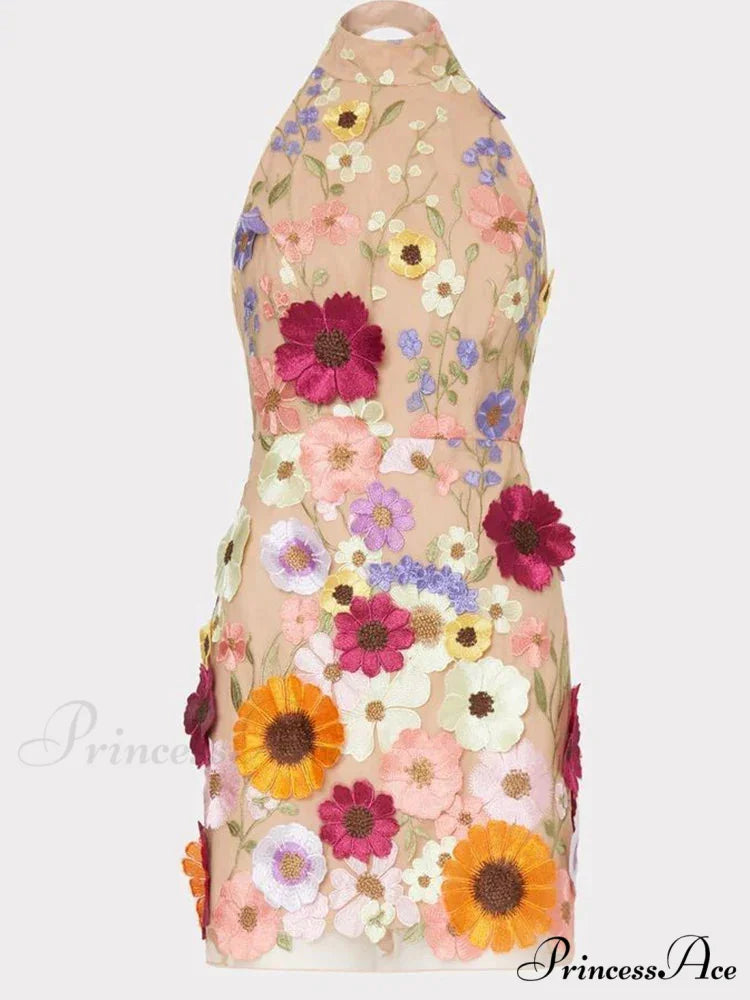Embroidery Flower Bodycon Summer Sleeveless Backless Mini SlimVestidos De Mujer Floral Dress