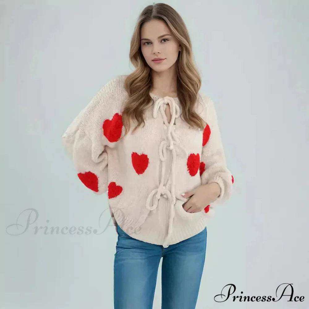 Embroidery Heart Lace-up Cardigan