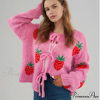 Embroidery Heart Lace-up Cardigan