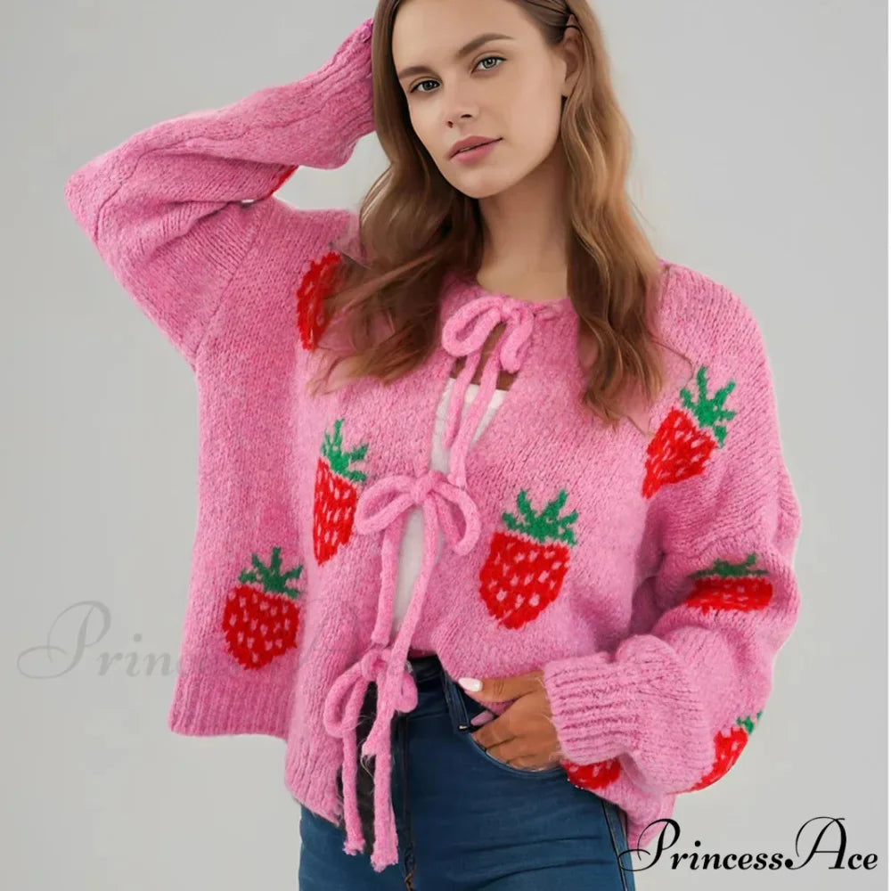 Embroidery Heart Lace-up Cardigan