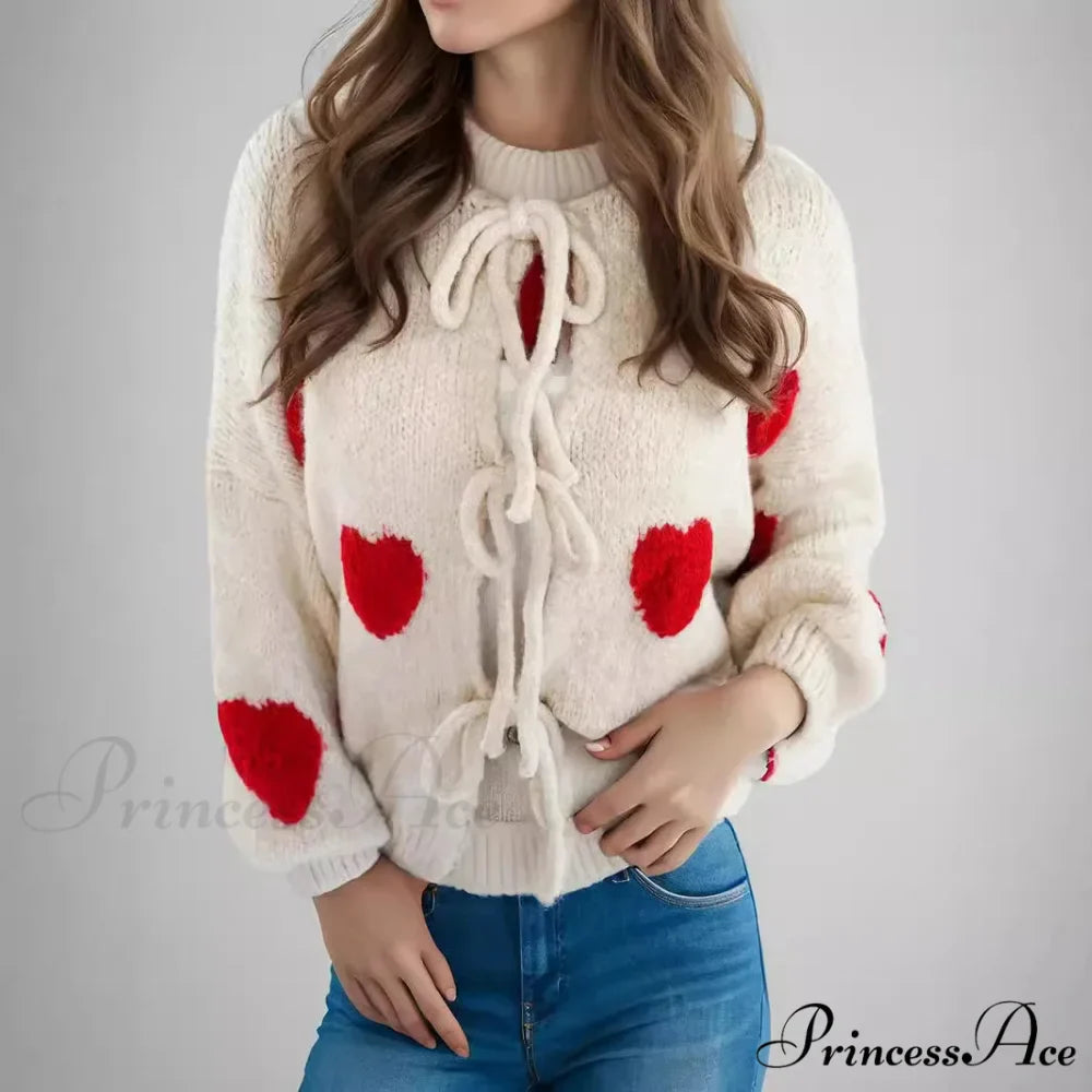 Embroidery Heart Lace-up Cardigan